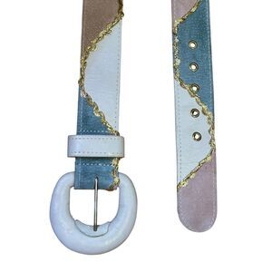 Vintage Pastel Patchwork Suede & Leather Belt